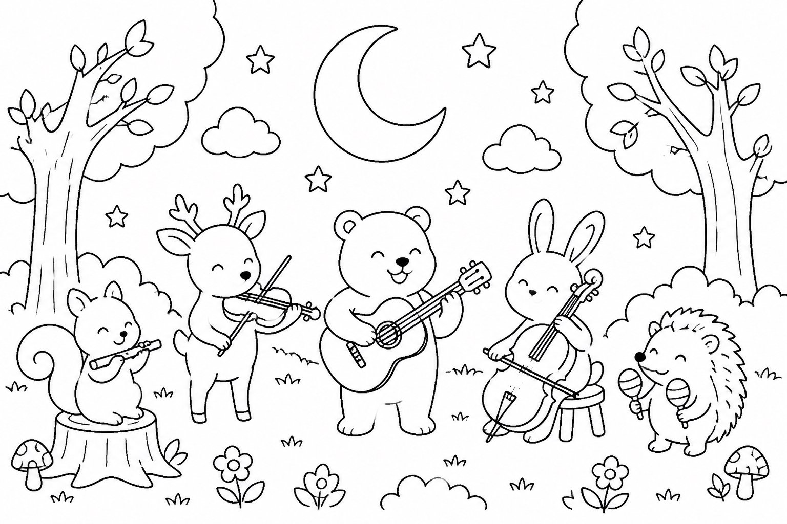Concert au clair de lune dans la forêt