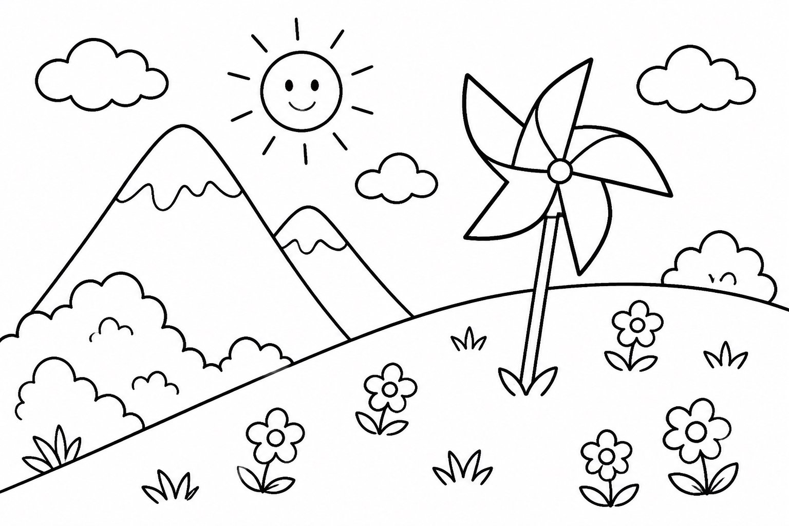Moulin à vent en papier sur une pente montagneuse