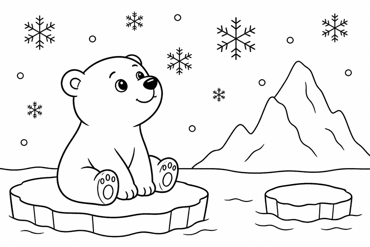 Urso-polar observando flocos de neve