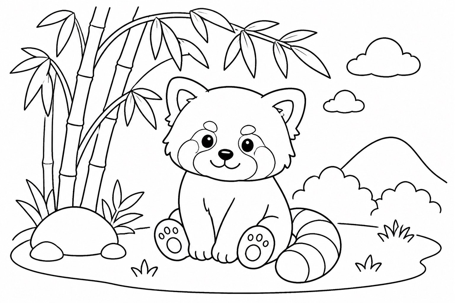 Panda-vermelho sentado sob as folhas de bambu