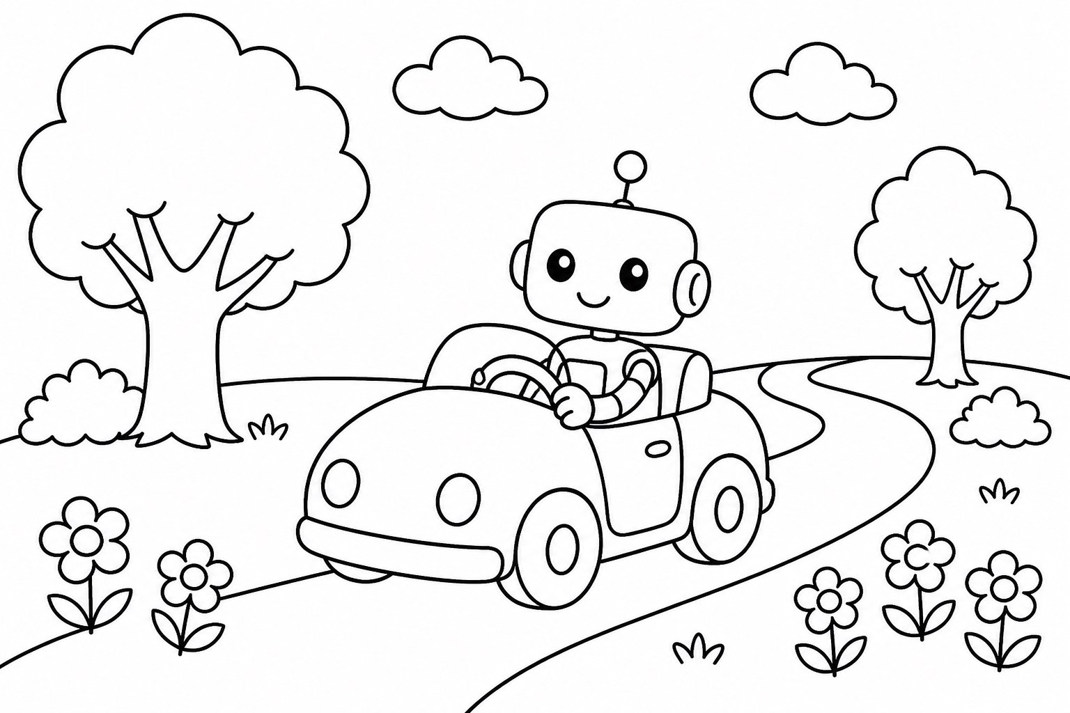 Pequeño robot conduciendo un coche pequeño