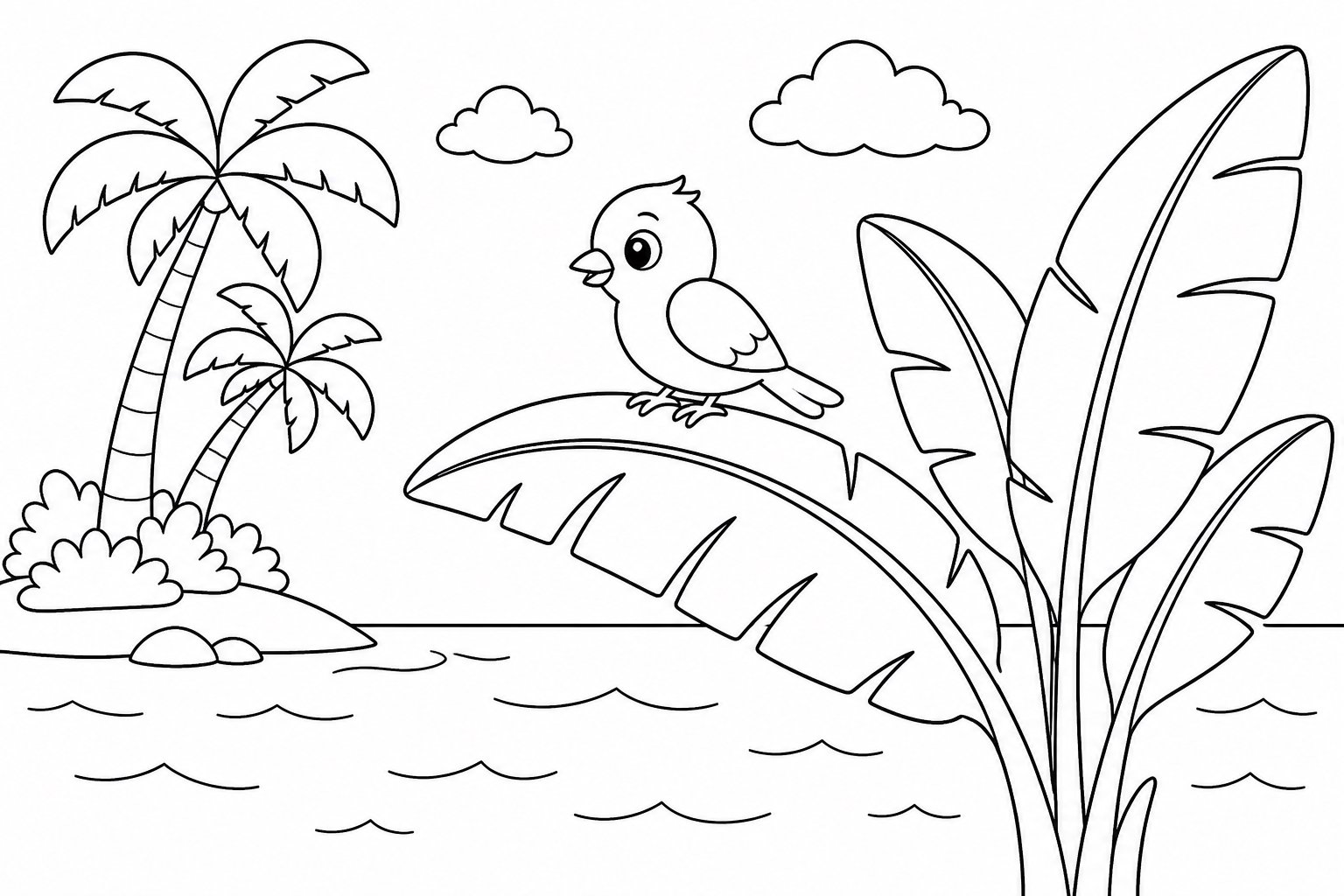 海岛芭蕉叶上的小鸟