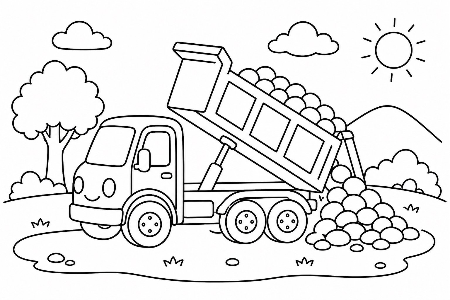 Camion-benne transportant des galets