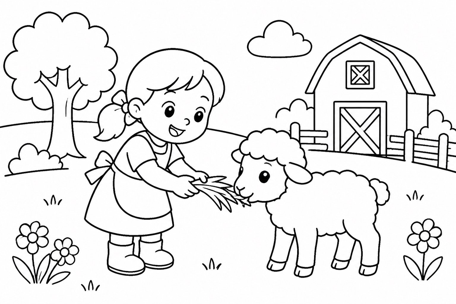 女の子が子羊に餌をあげる