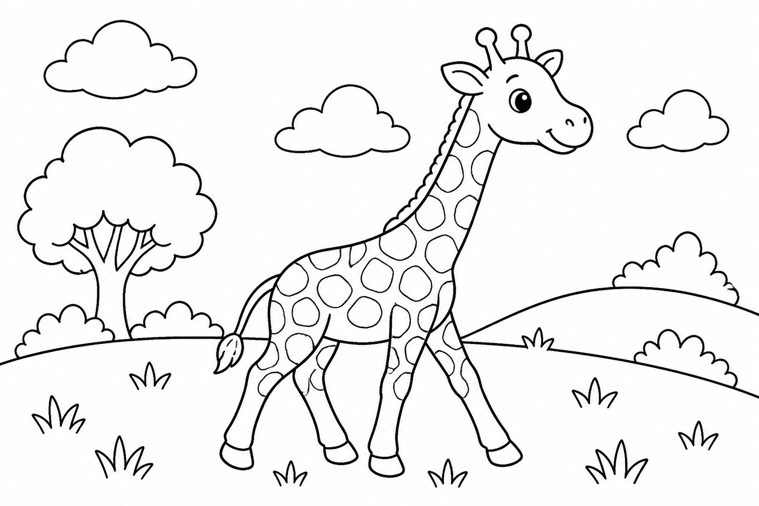 Girafa passando pela encosta gramada