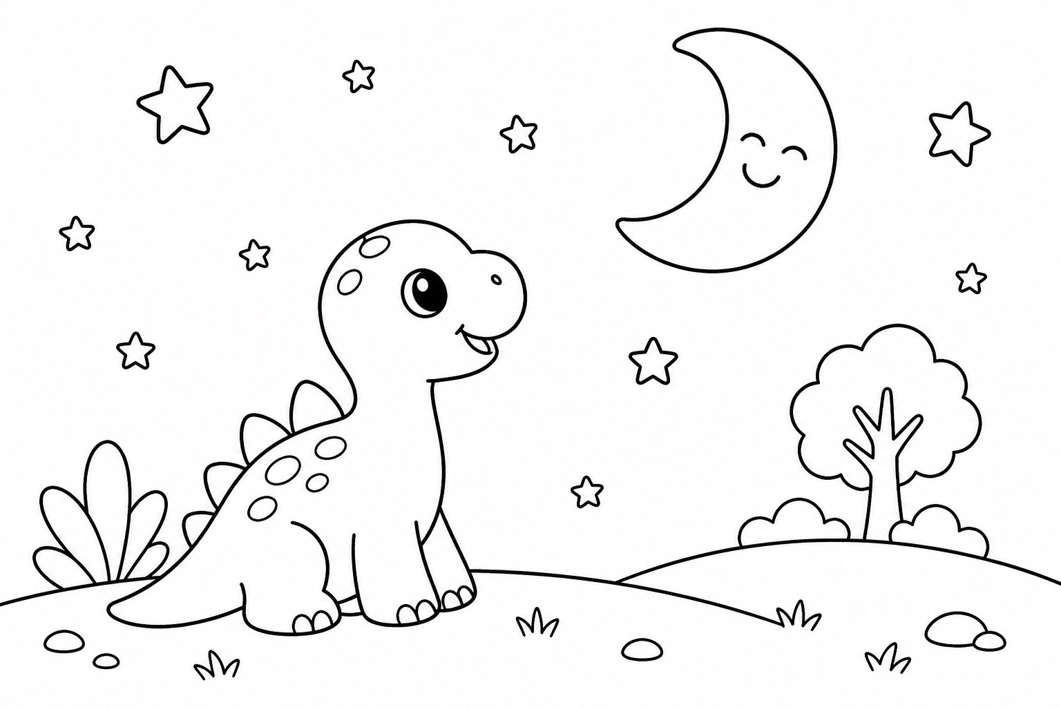 Filhote de dinossauro olhando a lua