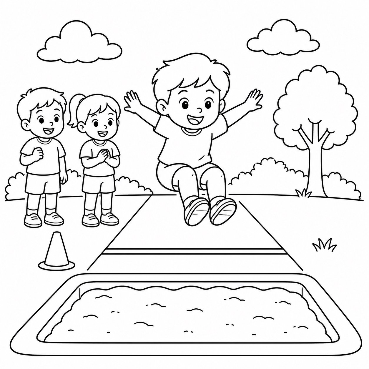 Kinder üben Weitsprung