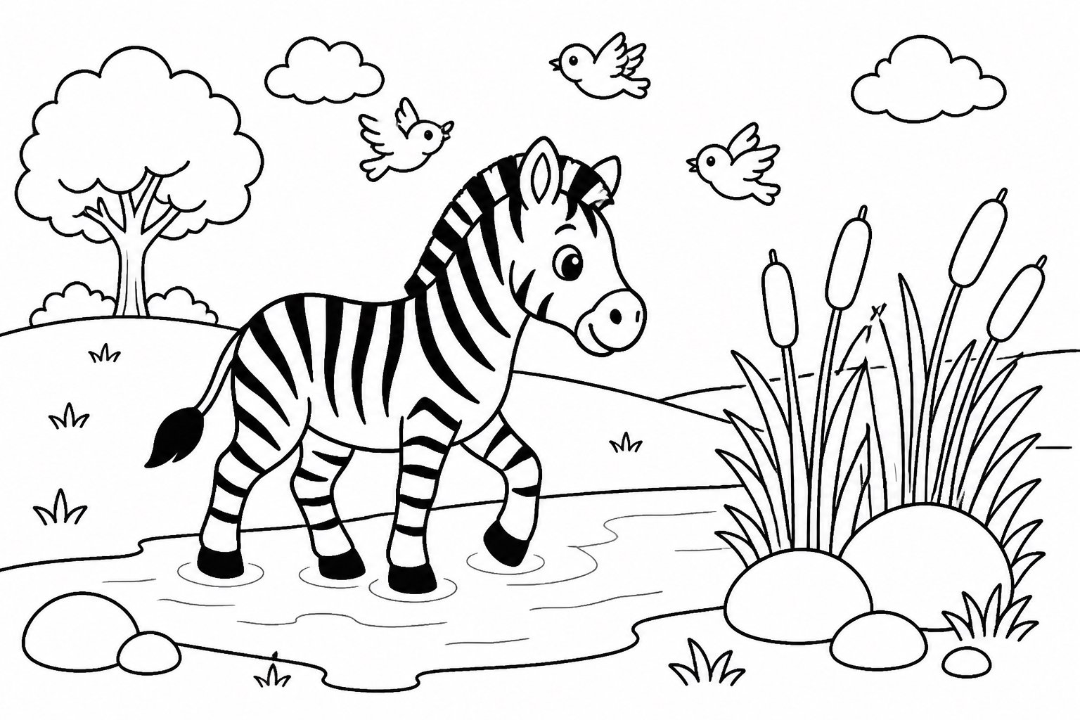 Zebra atravessando um riacho raso