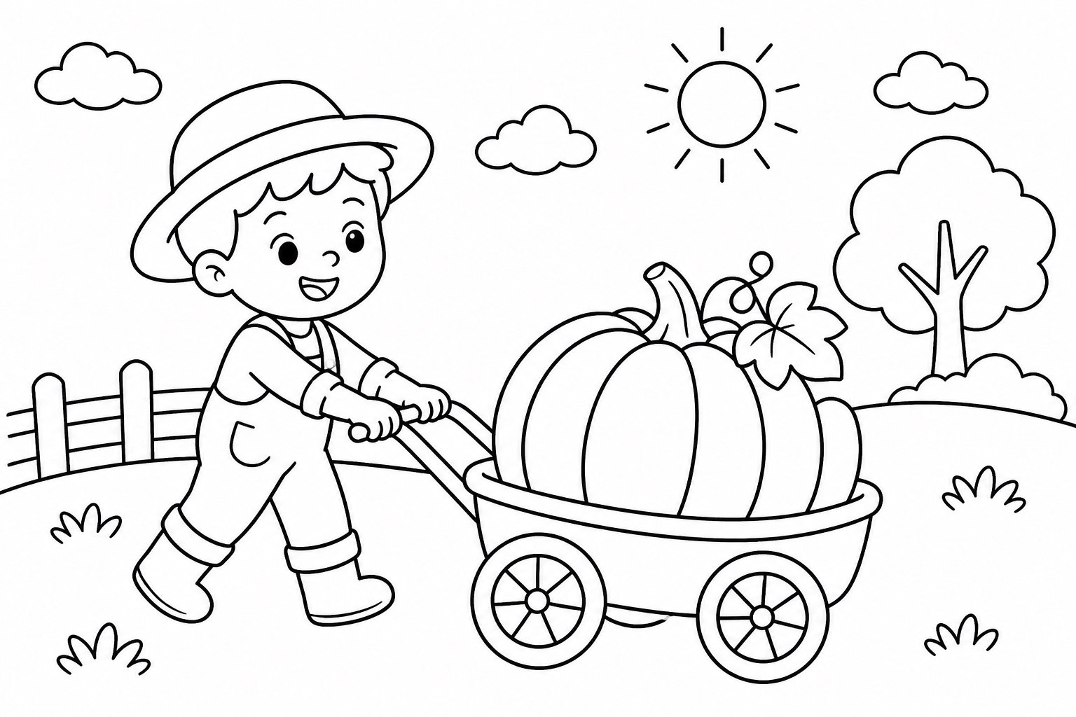 Kinder schieben einen Kürbiswagen