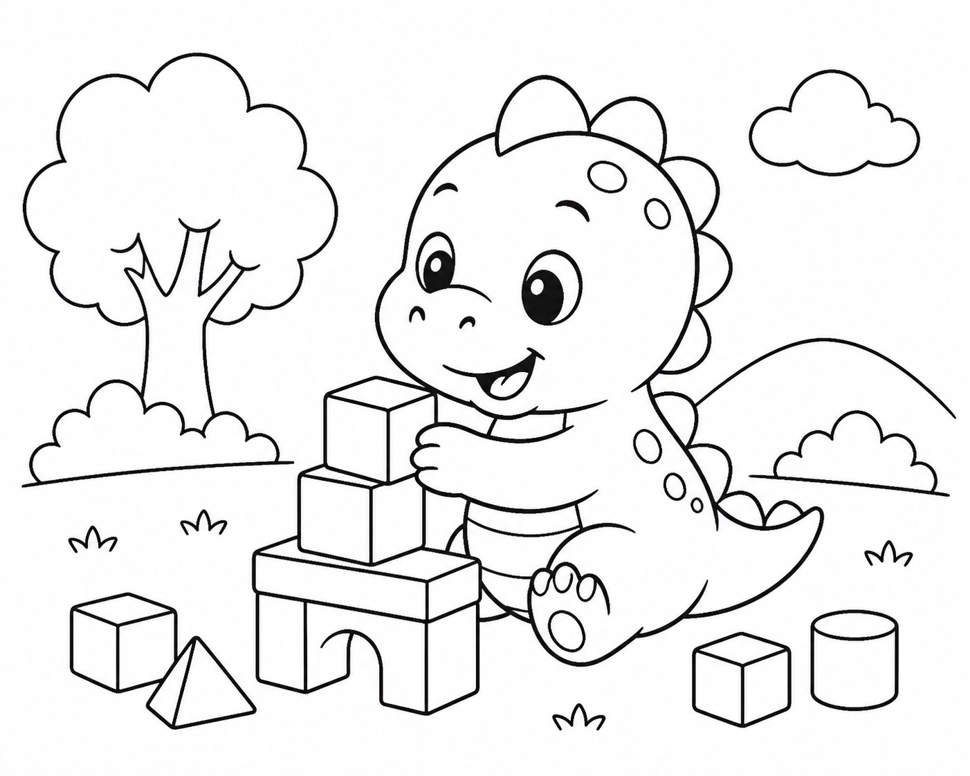 Bébé dinosaure construisant avec des cubes