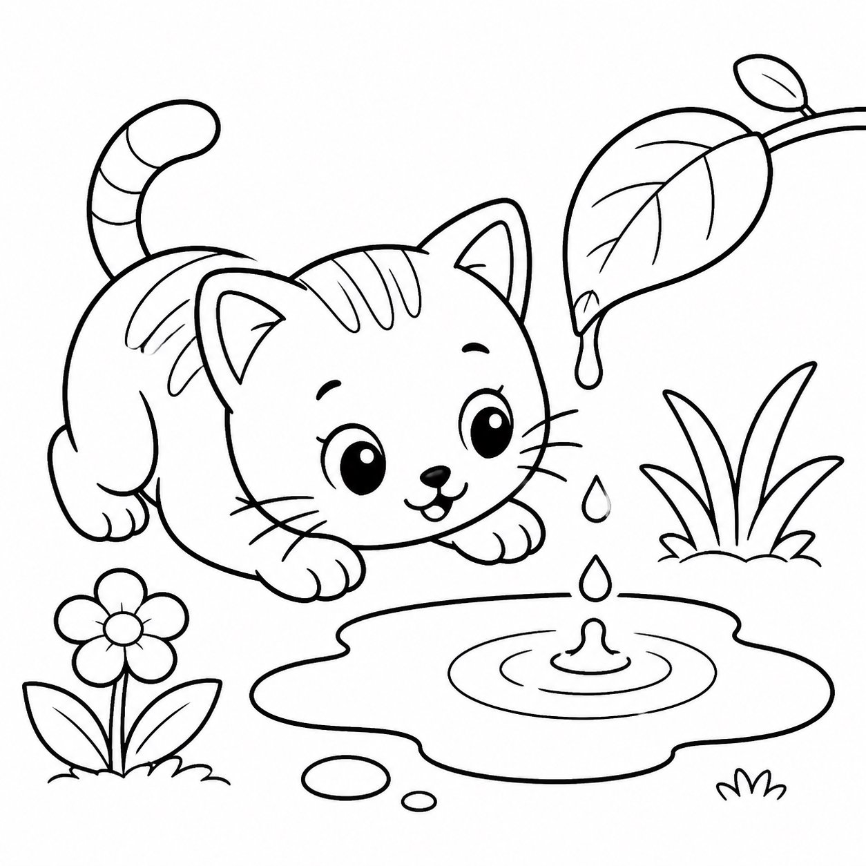 Gatinho observando uma gota de água