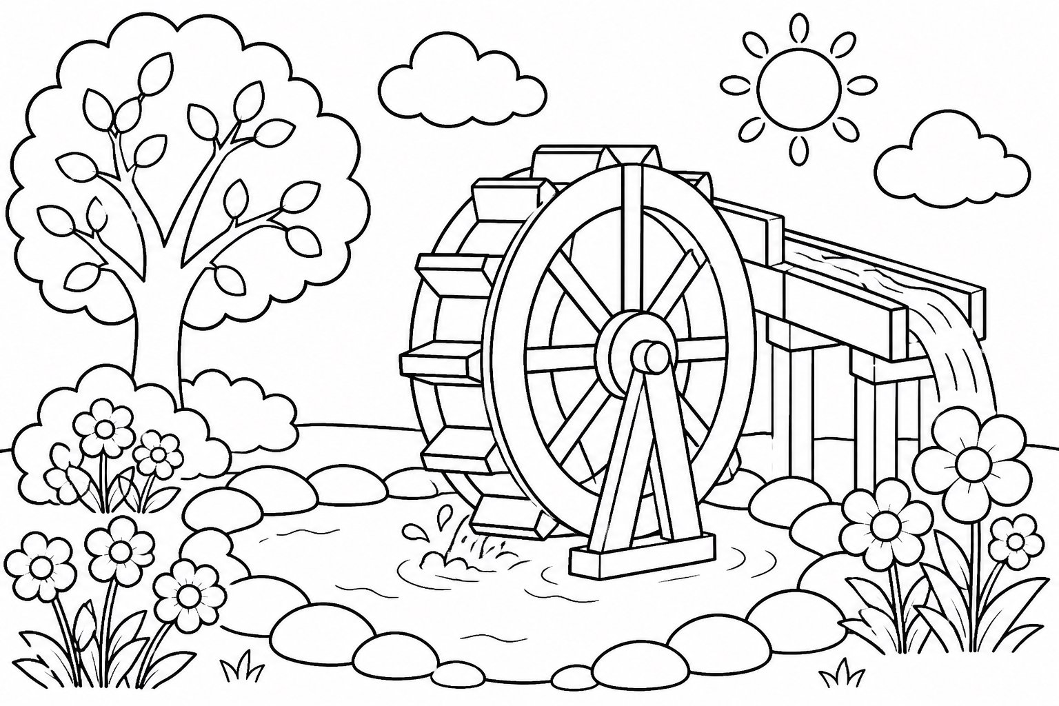 Petite roue à eau dans le jardin