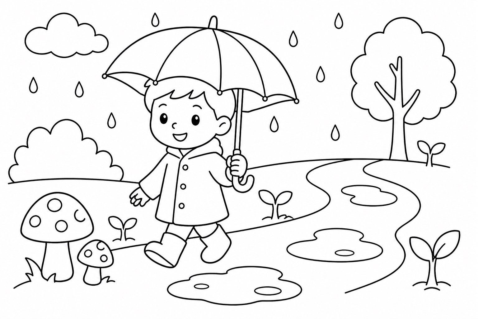 Pequeño paraguas bajo la lluvia primaveral