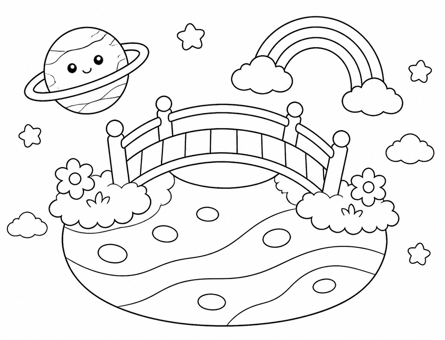 Pequeño puente en un planeta arcoíris
