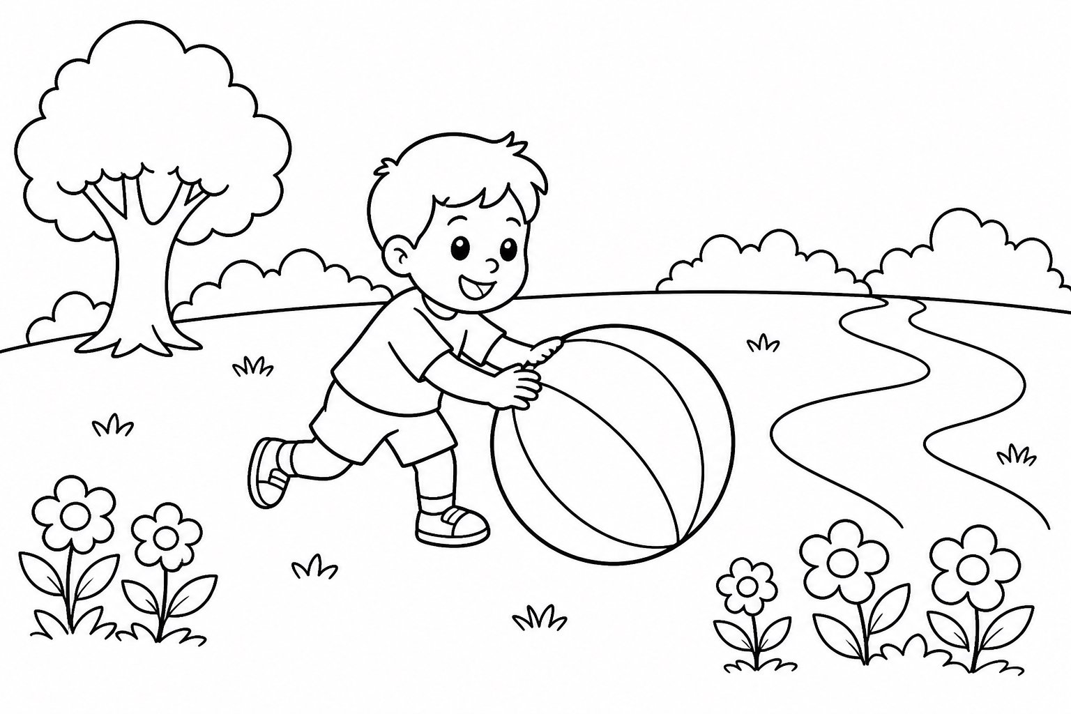 Enfant faisant rouler un gros ballon