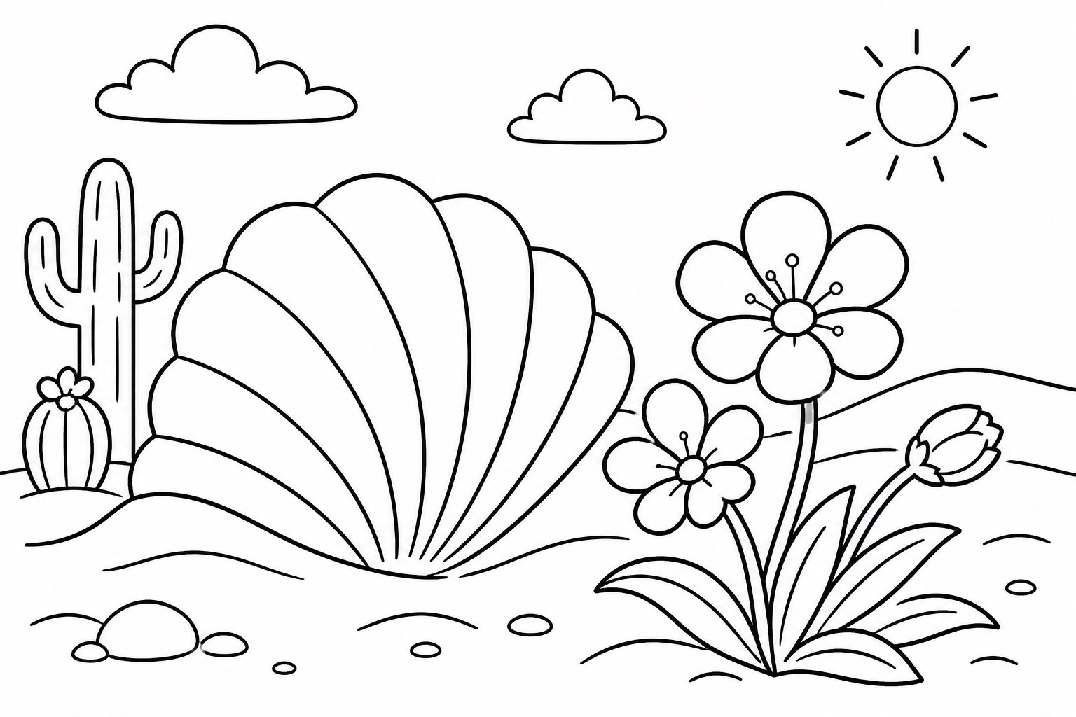 Flor junto a una duna con forma de concha