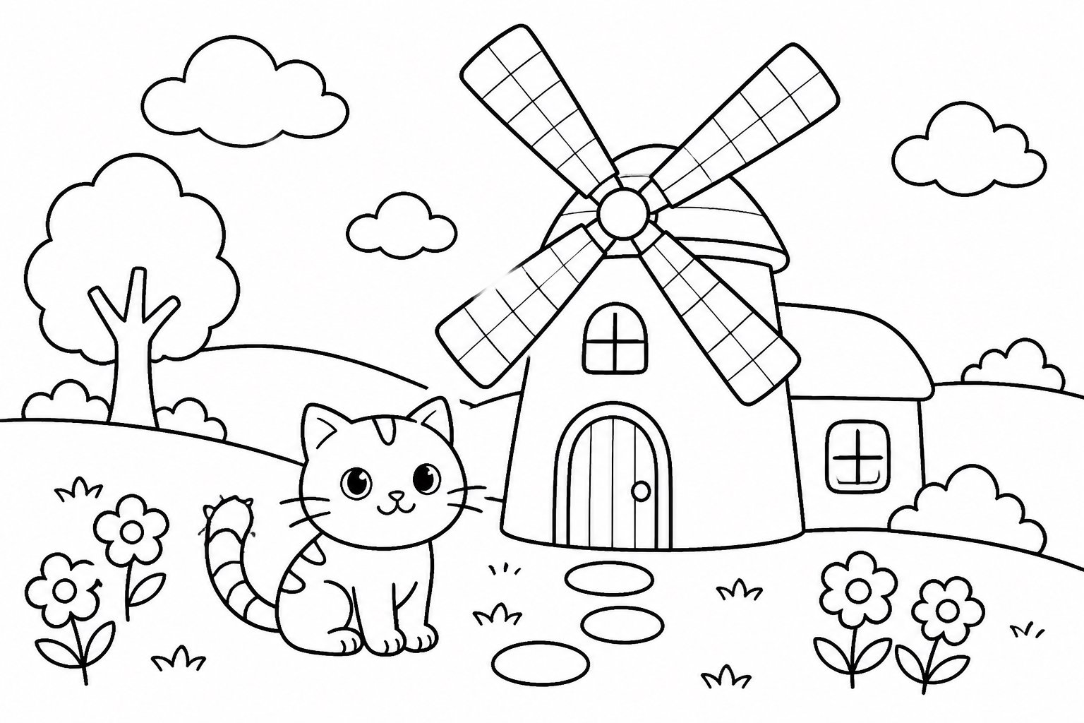 Gatinho ao lado da casa do moinho