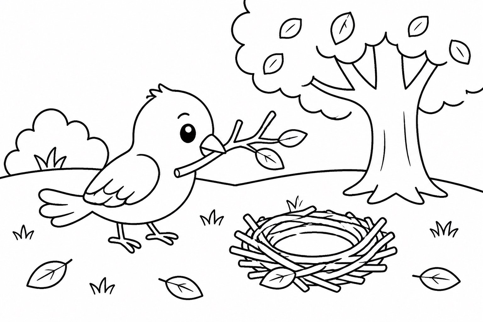 Petit oiseau ramassant des branches