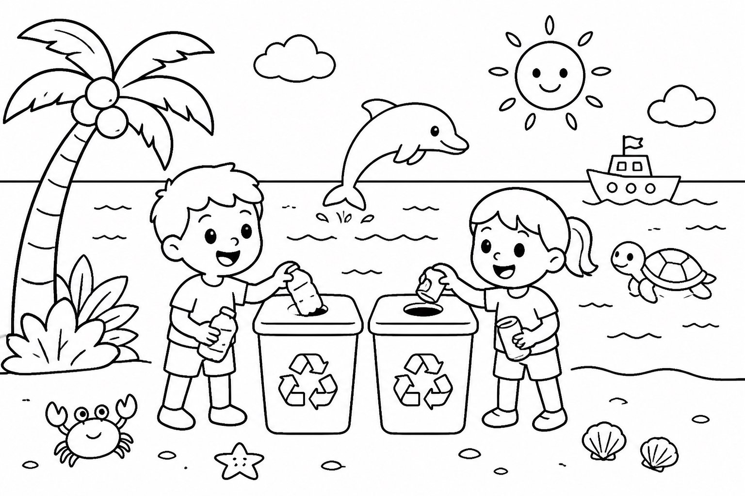 Bac de recyclage au bord de la mer