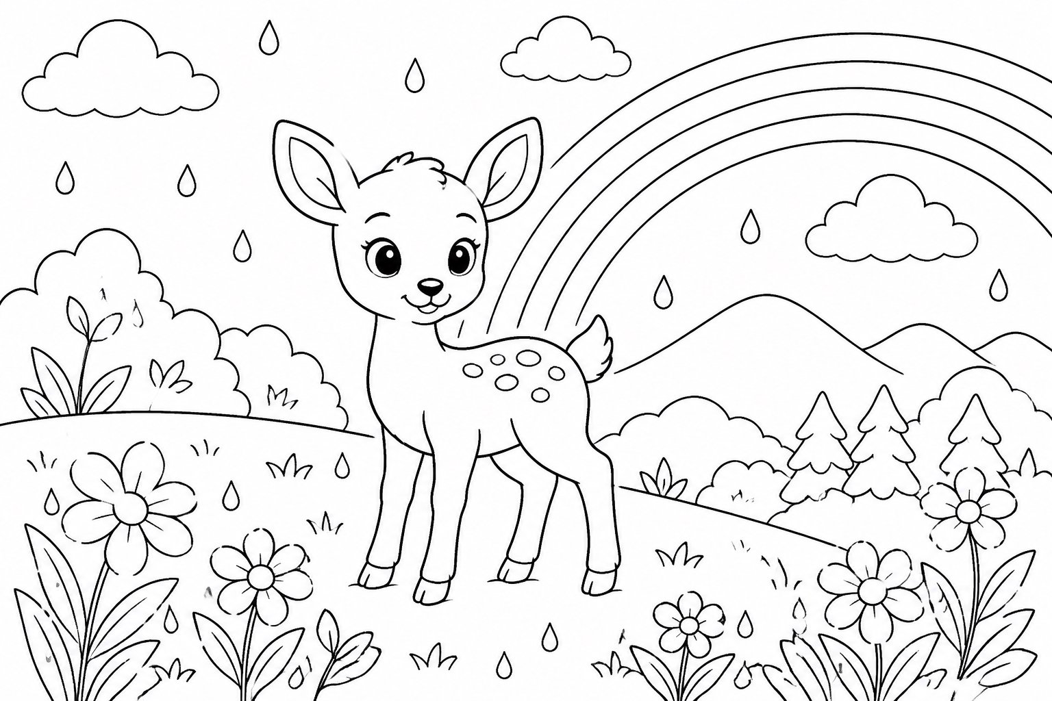 Petit faon sur une colline après la pluie