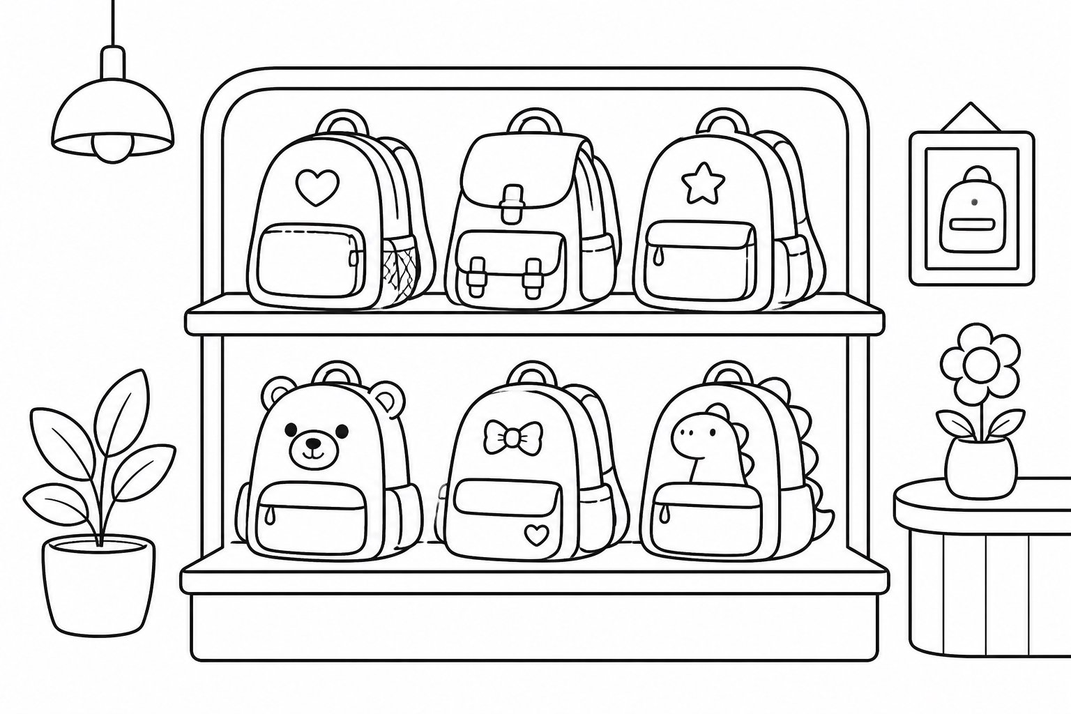 Vitrine em uma loja de mochilas escolares