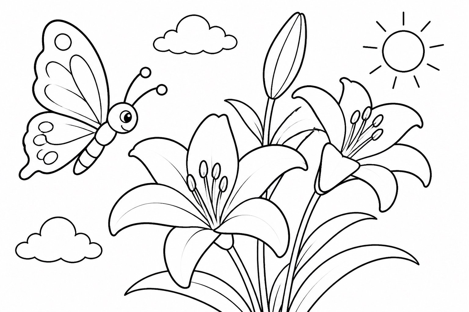 Mariposa junto a los lirios