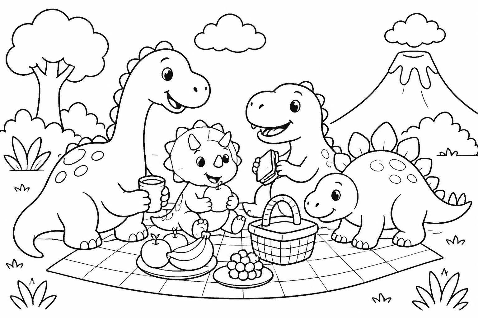 Picnic familiar de dinosaurios