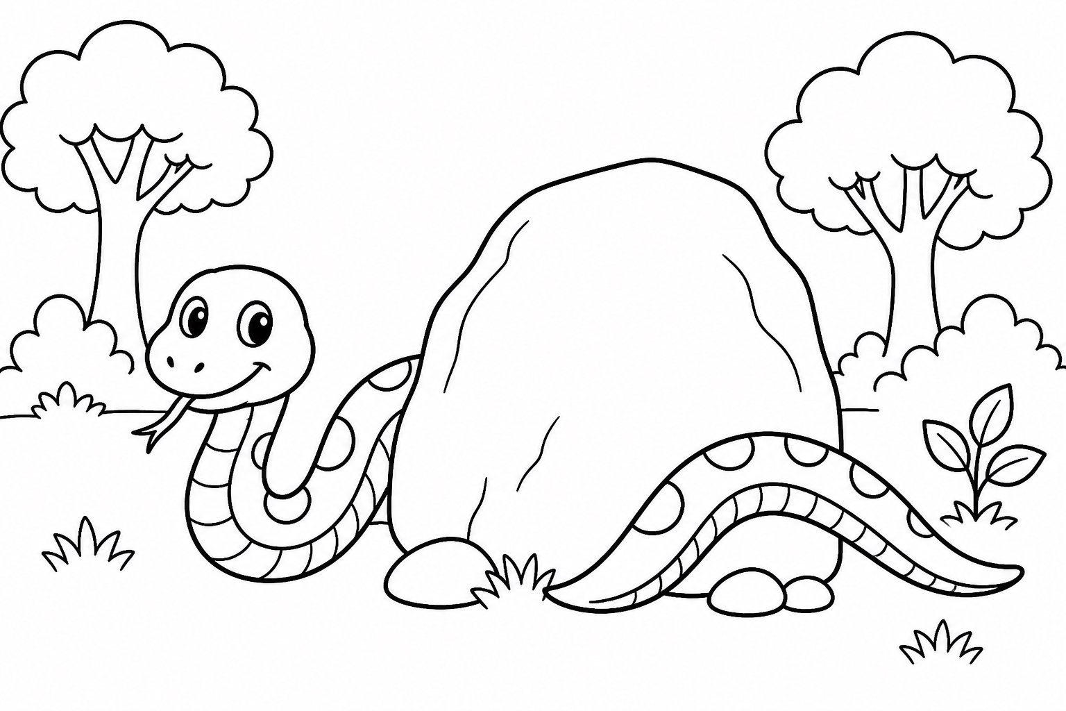 Petit serpent contournant un gros rocher