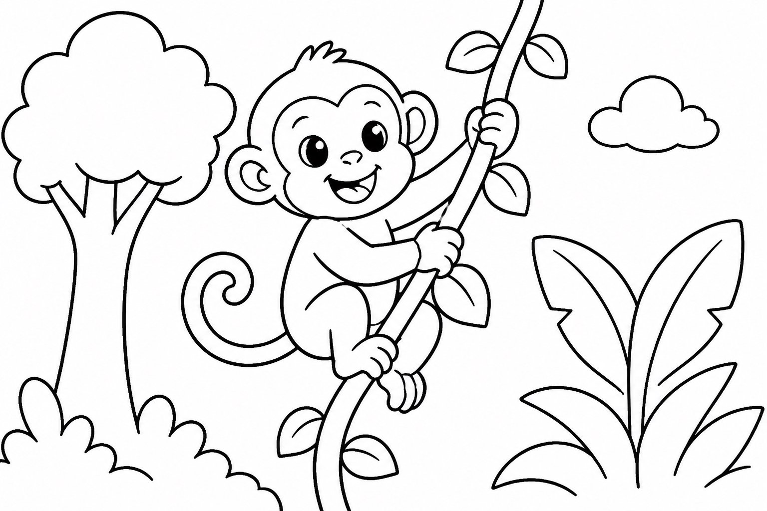 Petit singe grimpant sur des lianes