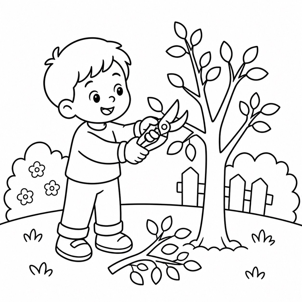 Enfants taillant de petites branches