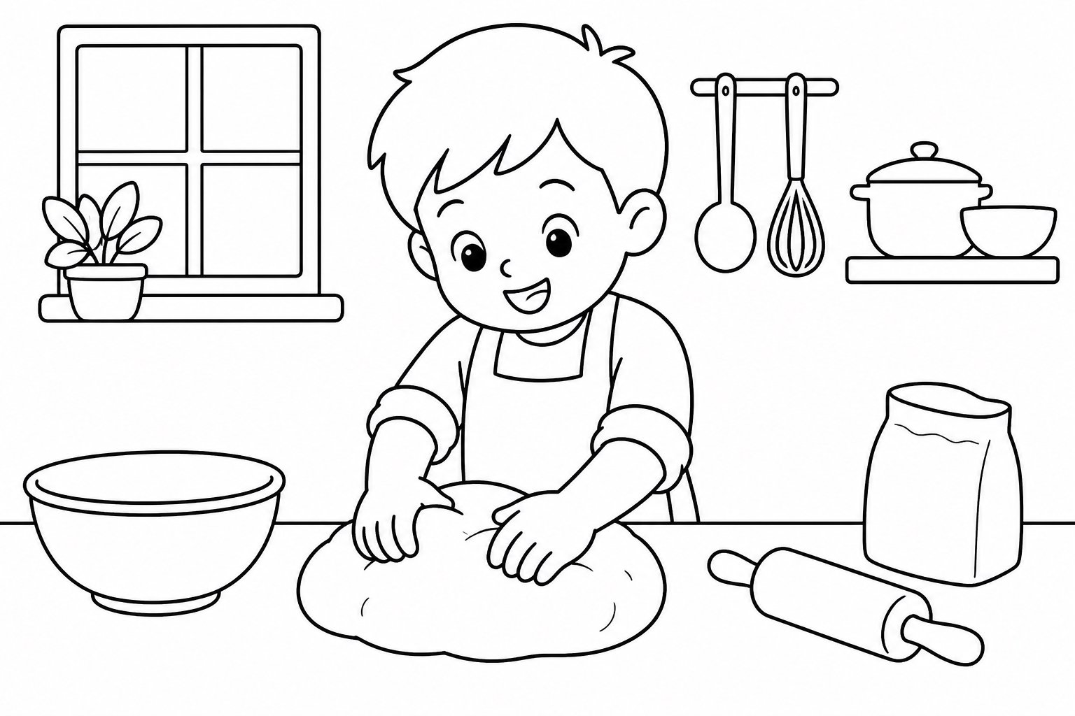 Enfants pétrissant la pâte