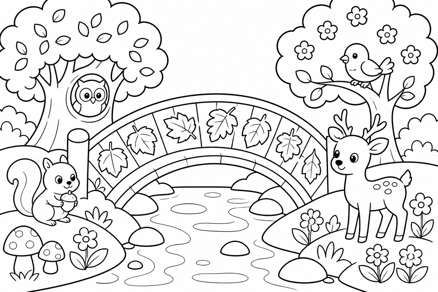 Pequeño puente de hojas coloridas
