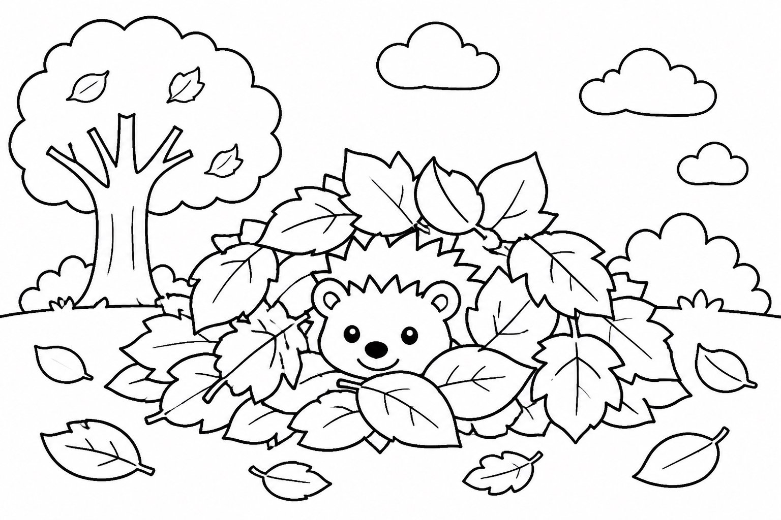 Hérisson caché dans un tas de feuilles mortes