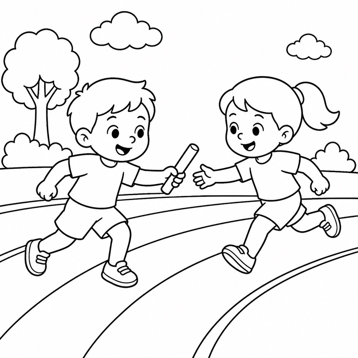 Niños participando en una carrera de relevos