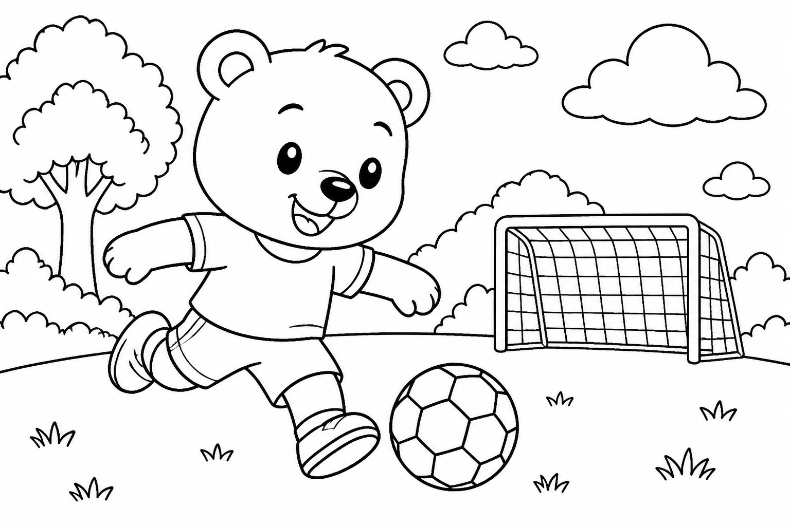 Der kleine Bär spielt Fußball