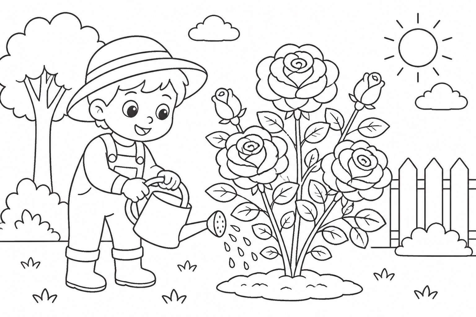 Pequeño jardinero bajo el rosal