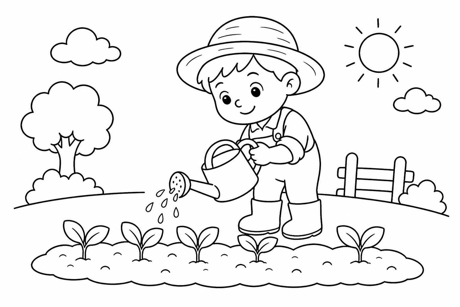 Pequeño granjero cuidando plántulas de verduras