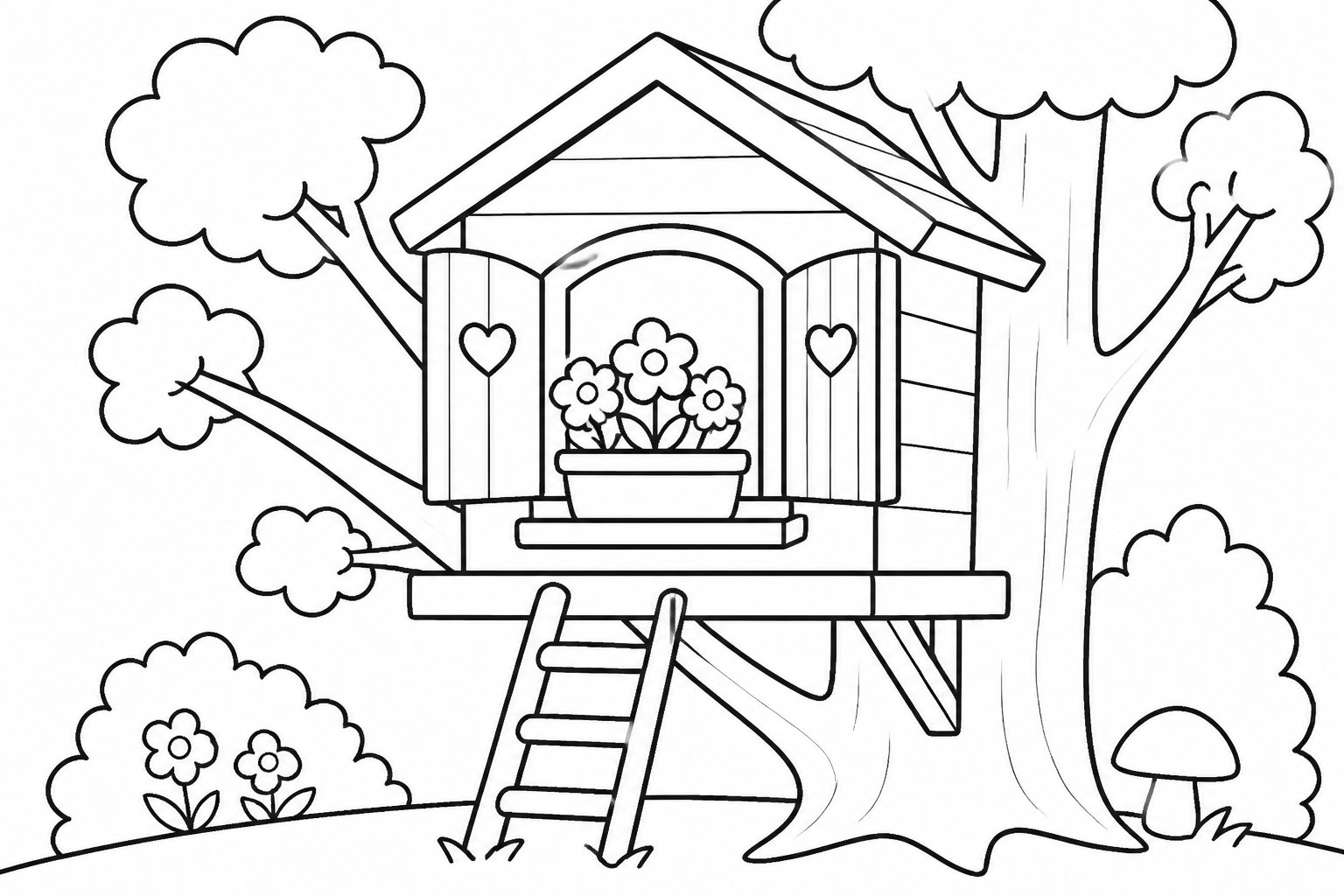 Maceta junto a la ventana de la casa del árbol