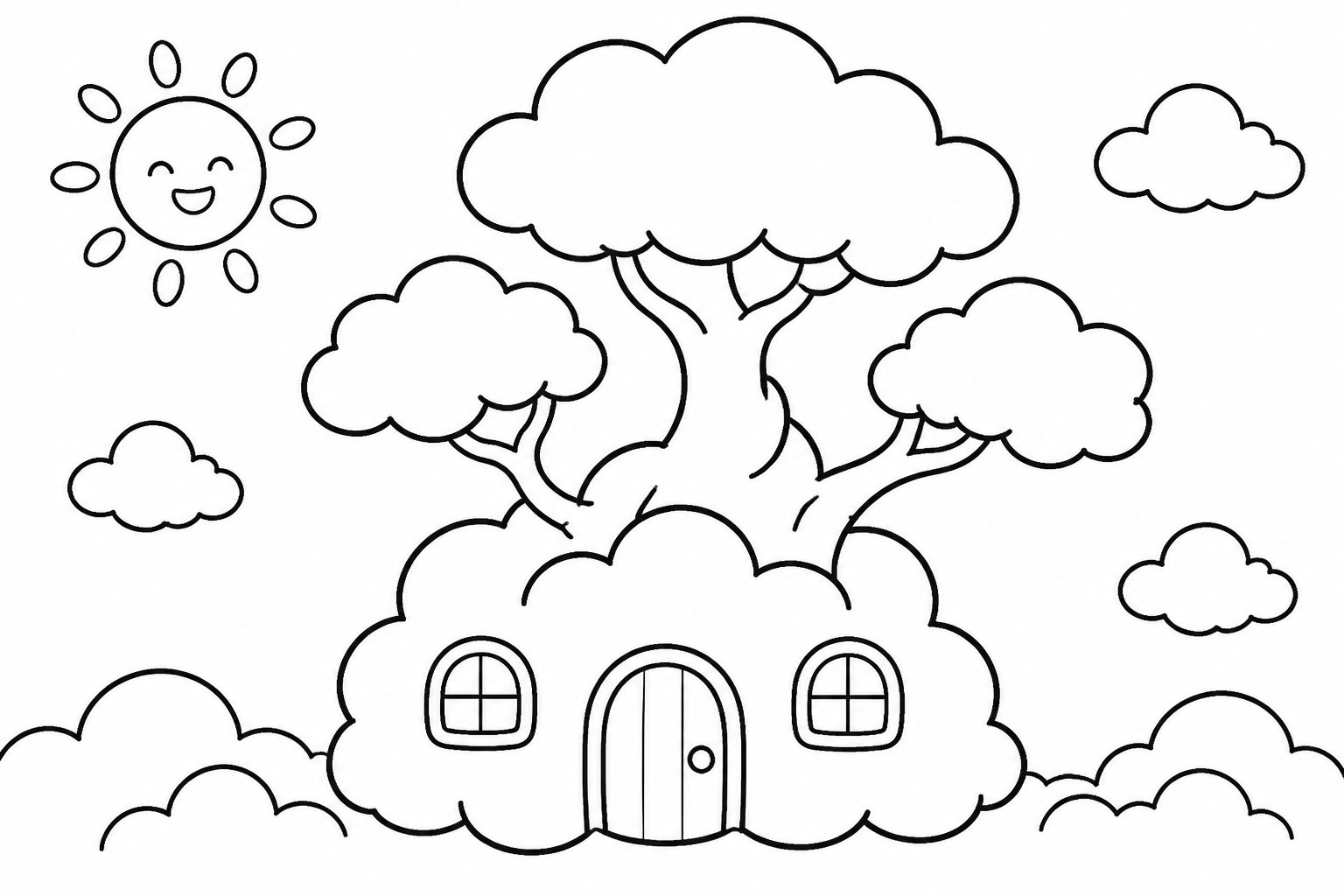 Un arbre pousse dans la maisonnette nuage