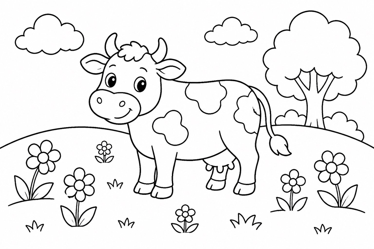 Pente herbeux fleuri près de la vache