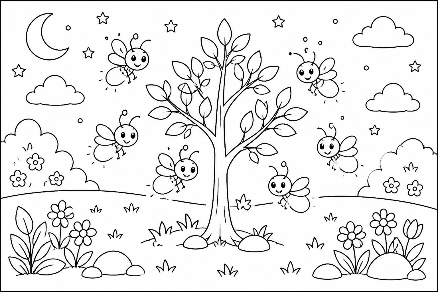 Les lucioles entourent un petit arbre