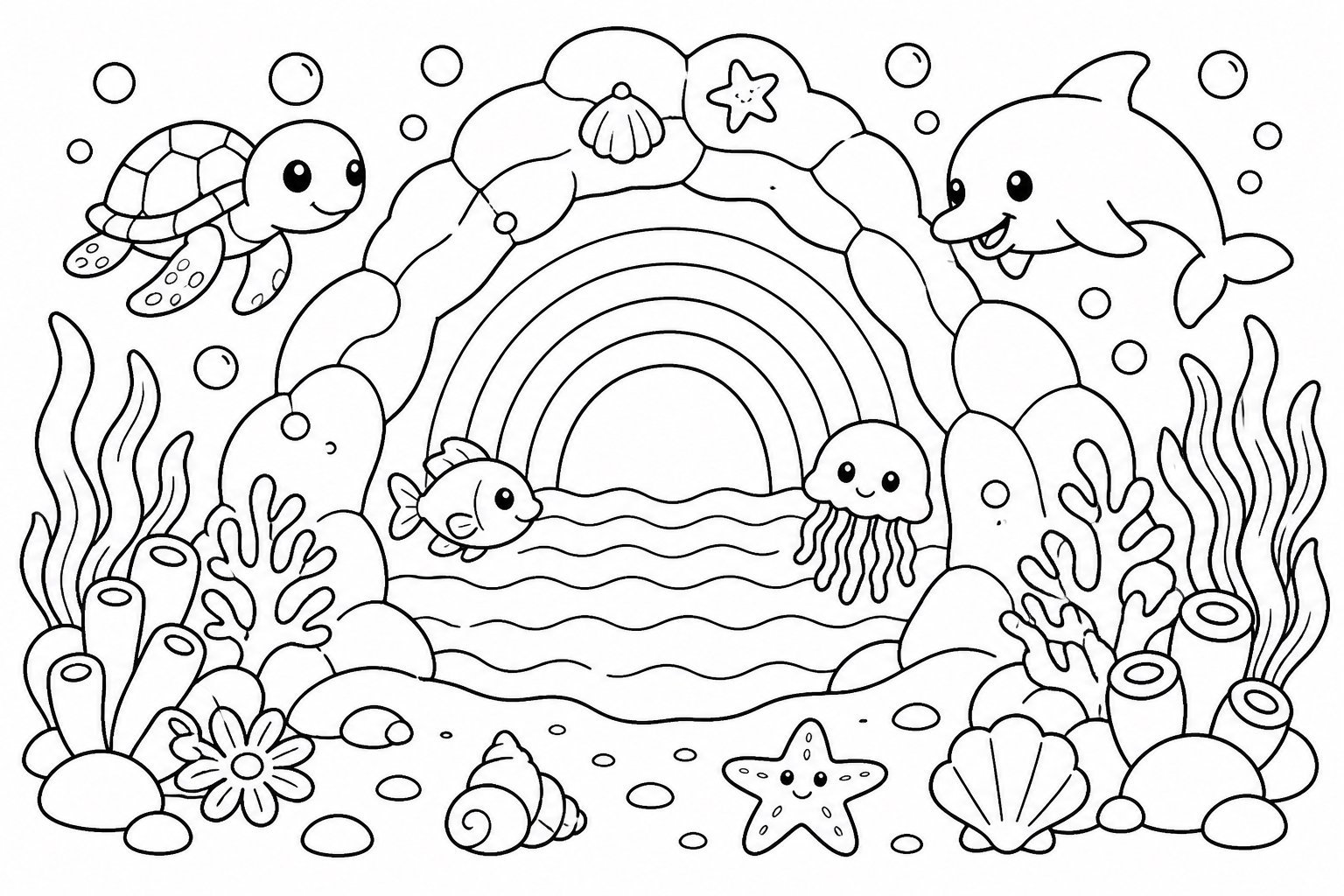 Ondas de agua arcoíris en una cueva submarina
