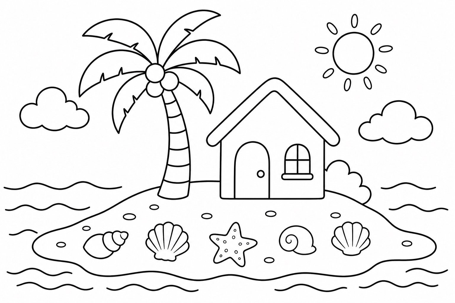 Kleine Hütte zwischen Palmen auf einer Insel