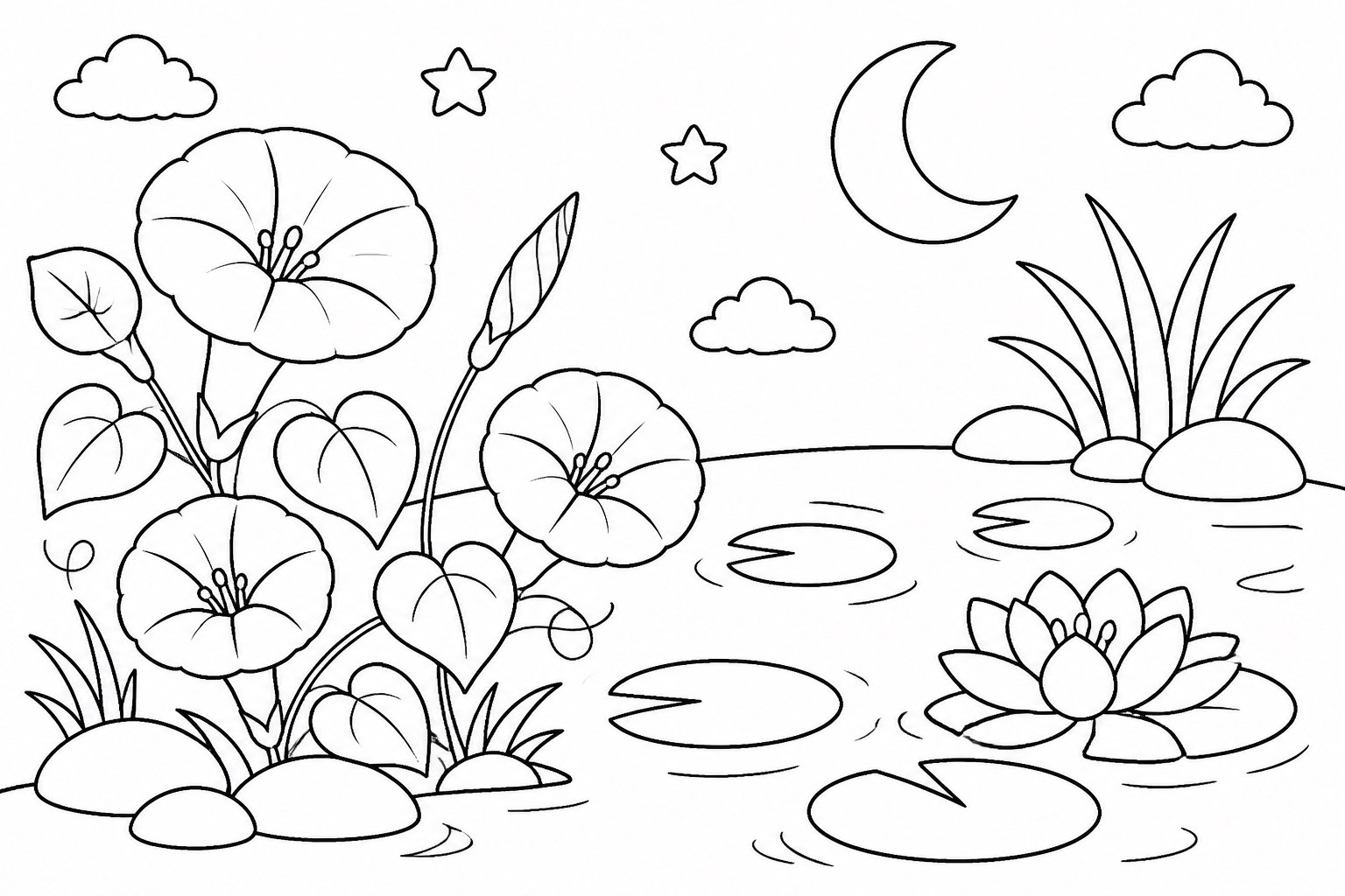 池のほとりに咲く月の花