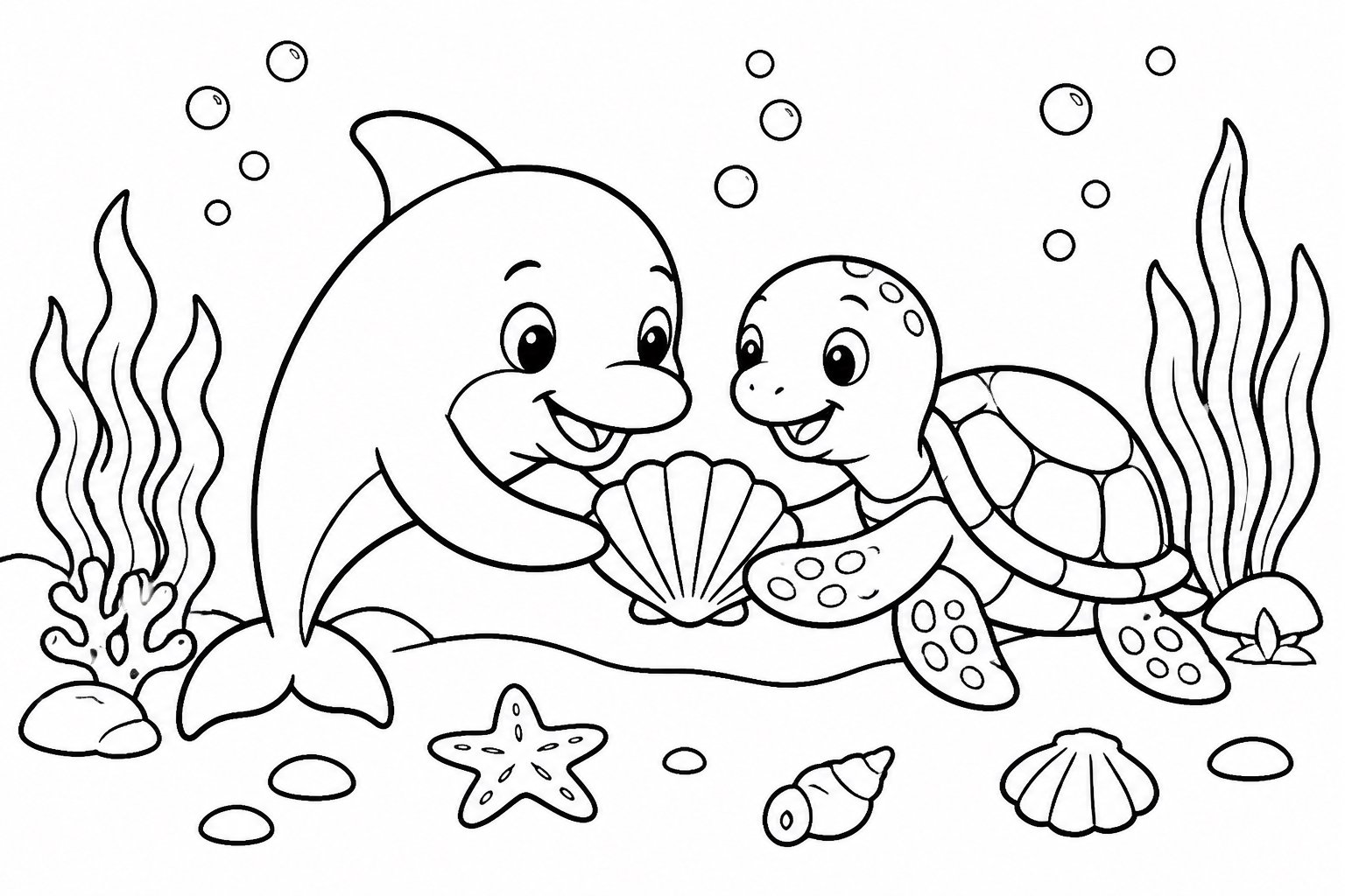 海豚和海龟分享贝壳