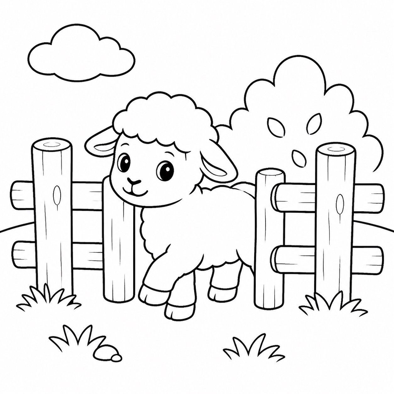 子羊が木の柵を通り過ぎる