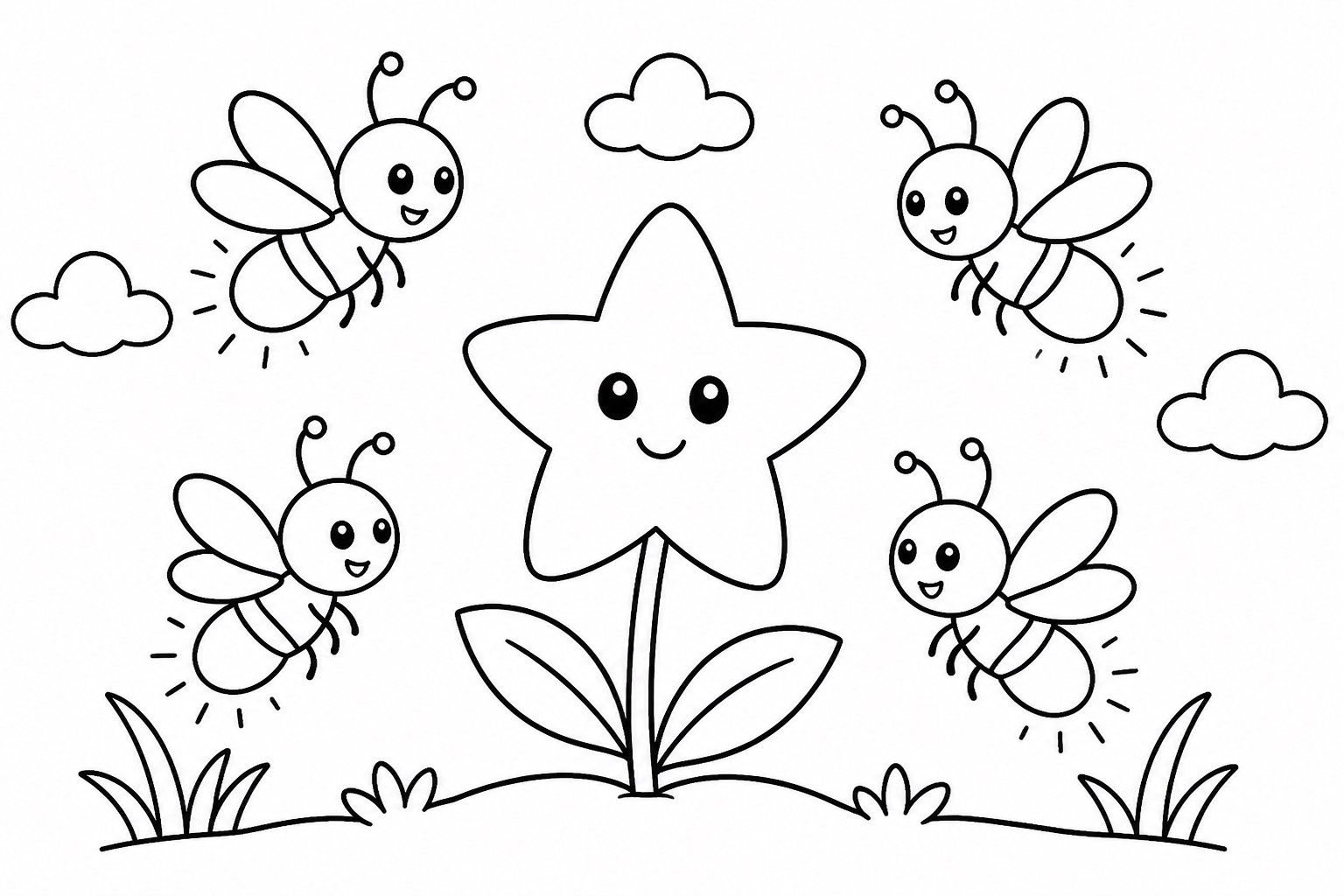 Luciole autour d’une fleur étoilée