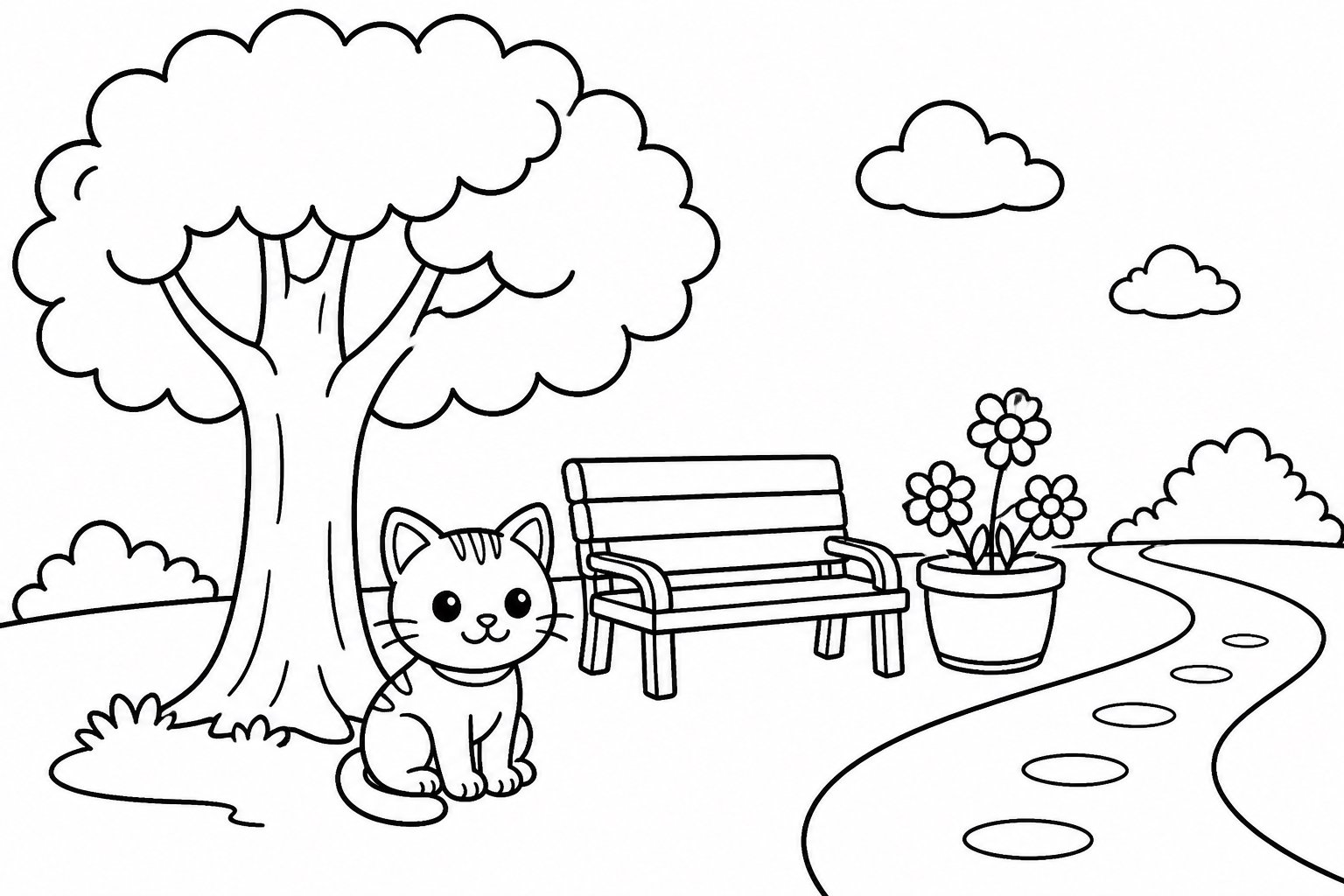 Gato bajo un árbol junto a la calle
