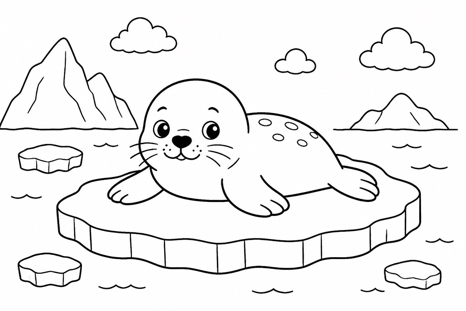 Foca deitada sobre um bloco de gelo flutuante