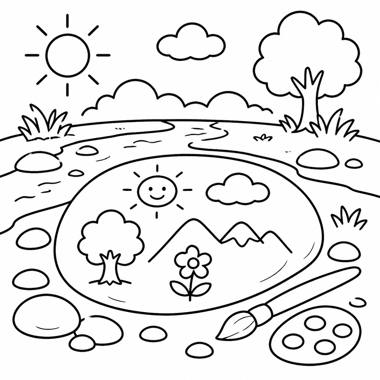 Tablette de pierre à dessin près du ruisseau